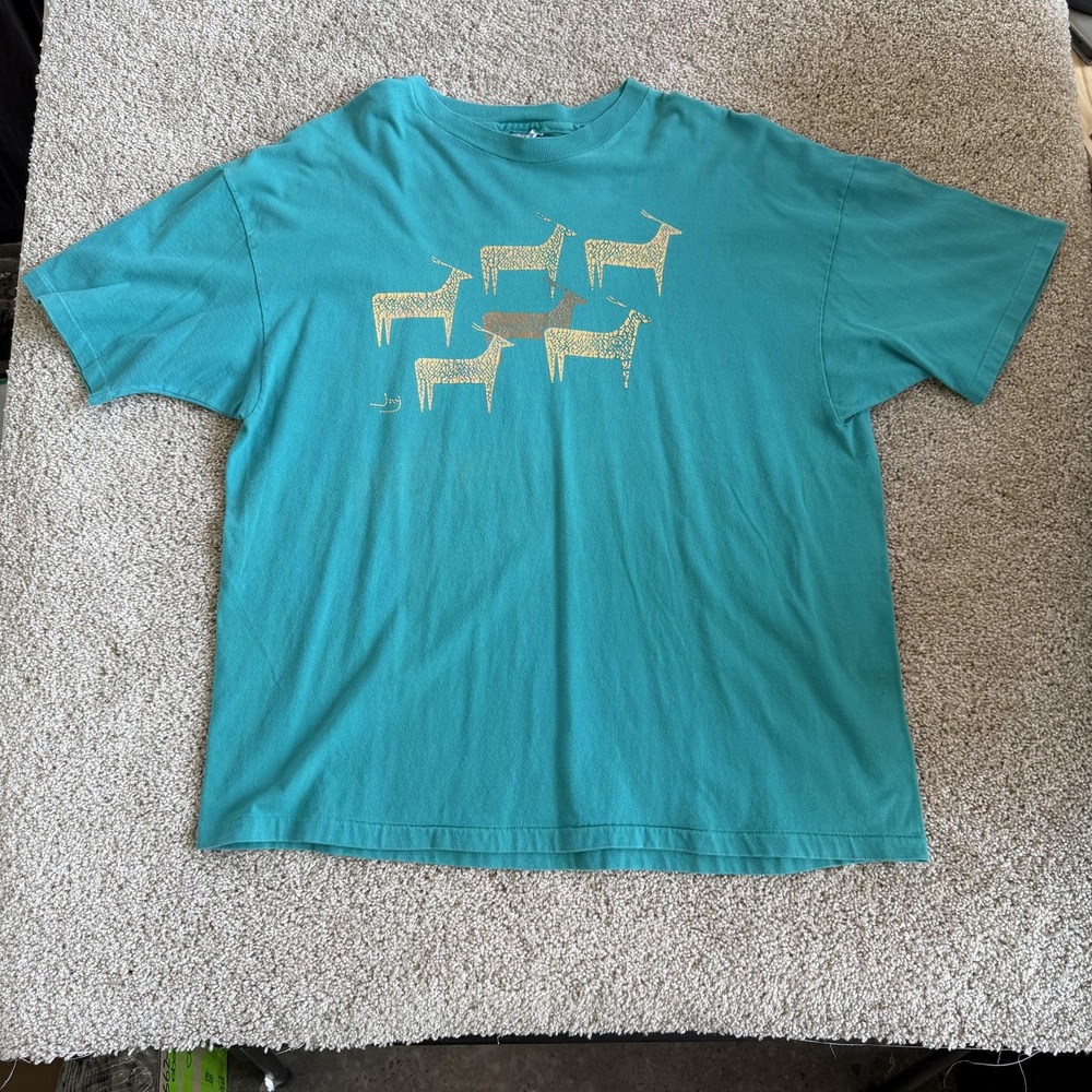 Vintage Hanes Shirt Mens 2XL Blue Animal Graphic Tee T-Shirt Beefy-T Made In USA